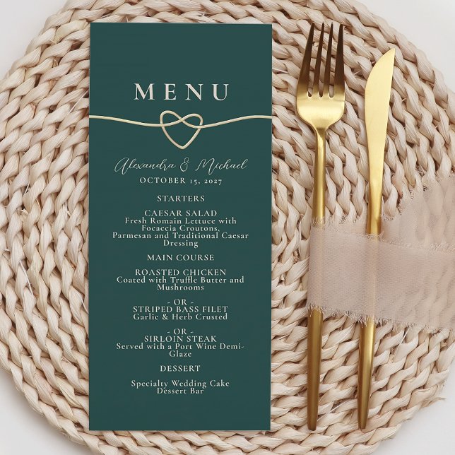 Cartão de Menu de Jantar de Casamento Verde Esmera (Criador carregado)