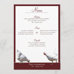 Cartão de Menu de Jantar de Frango de Granja de Ca