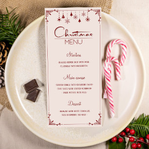 Cartão de menu de jantar de Natal clássico vermelh