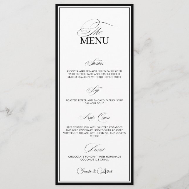 Cartão de Menu de Jantar de Noite de Casamento Pre (Frente)