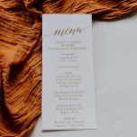 Cartão de Menu de Janto de Caligrafia Dourada Eleg<br><div class="desc">Este cartão de janto de caligrafia dourada é perfeito para um casamento simples. A design neutra apresenta uma carta minimalista decorada com a tipografia falsa de ouro romântica e caprichosa. Este menu pode ser usado para recepção de casamento, janto de ensaio ou qualquer evento. Nota: Este design não apresenta folha...</div>