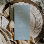 Cartão de Menu de Janto de Casamento Coordenado de<br><div class="desc">Este cartão de janto de casamento de coordenadas de praia aqua é perfeito para um casamento de destino tropical. A simples e moderna design apresenta uma surpreendente turquesa, azul-lacre e azul-claro que lembra o mar. É aliado a uma caligrafia elegante. Este menu pode ser usado para recepção de casamento, janto...</div>