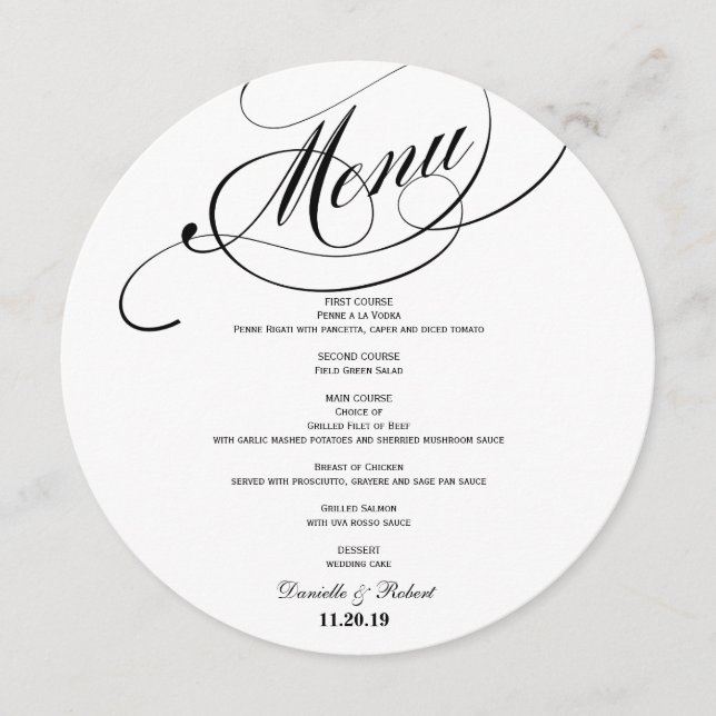 Cartão De Menu De Janto De Casamento Redondo Para  (Frente)