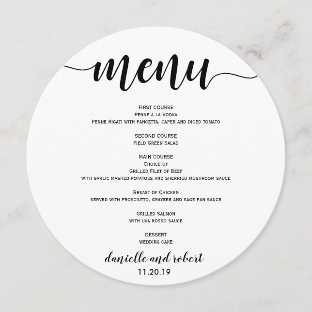 Cartão De Menu De Janto De Casamento Redondo Para  (Frente)