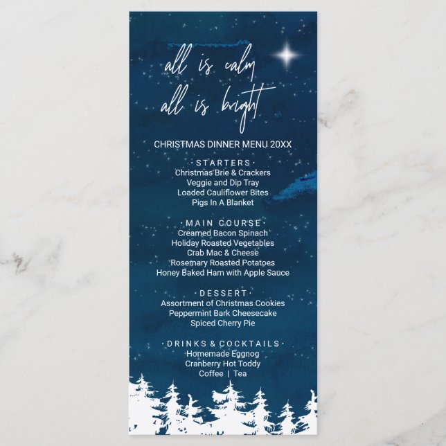 Cartão de Menu de Janto de Natal Starry Night (Frente)