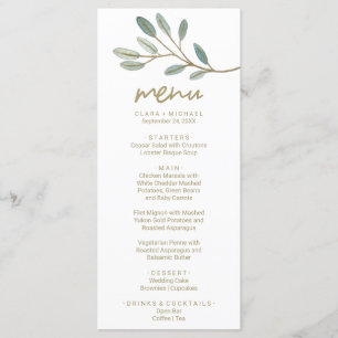 Cartão de Menu de Janto Eucalyptus Vergado Dourado