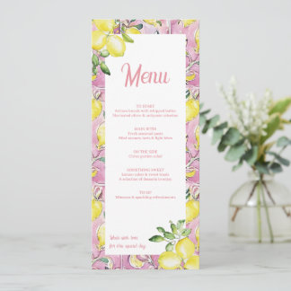 Cartão de Menu de Limão Italiano Rosa Amarelo Chá
