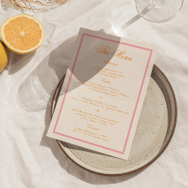 Cartão de Menu de Listras Préppy Laranja e Rosa