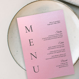 Cartão de Menu de Mesa de Casamento Cor-de-Rosa de