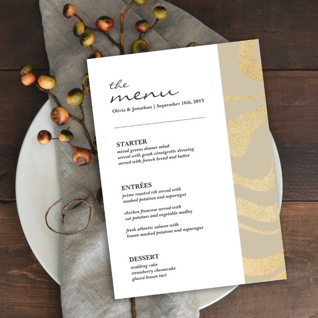 Cartão de Menu de Mesa de Casamento Glitter Dourad (Criador carregado)