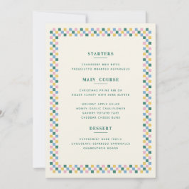 Cartão de Menu de Natal em Xadrez de Férias - Azul