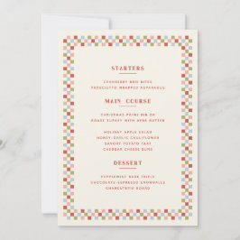Cartão de Menu de Natal Xadrez de Férias - Vermelh
