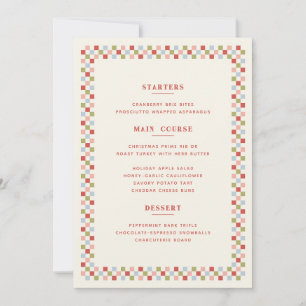 Cartão de Menu de Natal Xadrez de Férias - Vermelh