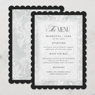 Cartão de Menu de Noiva com Renda Branca Vintage E