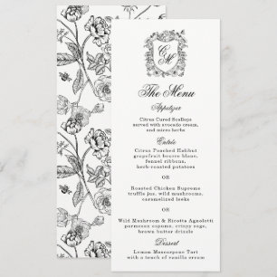 Cartão de Menu de Noiva Floral Botânica Crista Vin