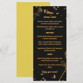 Cartão de Menu de Noiva Floral em Folha de Ouro Lu
