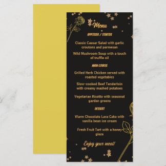 Cartão de Menu de Noiva Floral em Folha de Ouro Lu