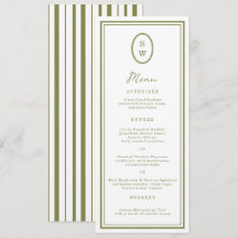Cartão de Menu de Noivado Longo Monograma Verde Ol