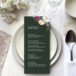 Cartão de Menu de Peônias Burgundy Verde Esmeralda