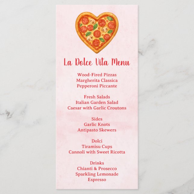 Cartão de Menu de Pizza em Forma de Coração | Xadr (Frente)