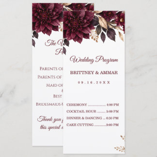 Cartão de Menu de Programa de Casamento Floral Mar
