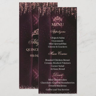 Cartão de Menu de Quinceañera Personalizado | QUIN