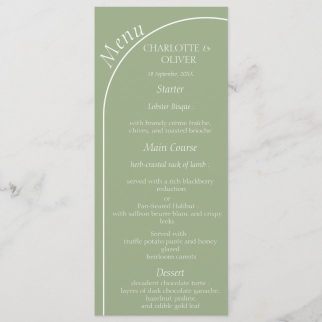 Cartão de Menu de Recepção de Casamento com Arco V (Frente)