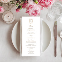 Cartão de Menu de Recepção de Casamento com Brasão