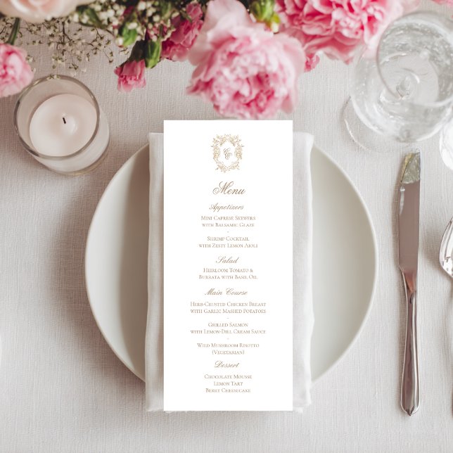 Cartão de Menu de Recepção de Casamento com Brasão (Criador carregado)