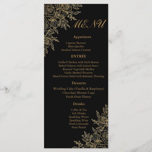 Cartão de Menu de Recepção de Casamento Floral Gla (Frente)