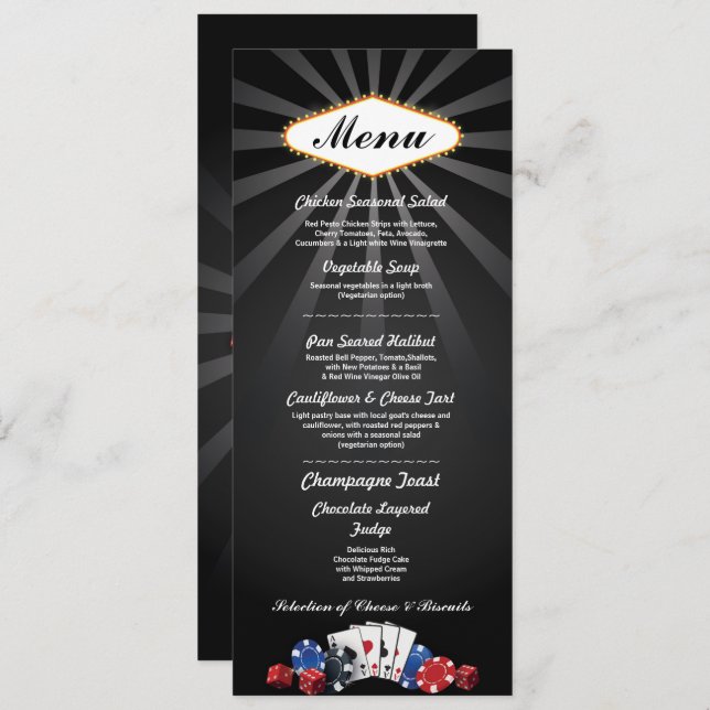 Cartão de Menu de Recepção de Casamento Las Vegas  (Frente/Verso)