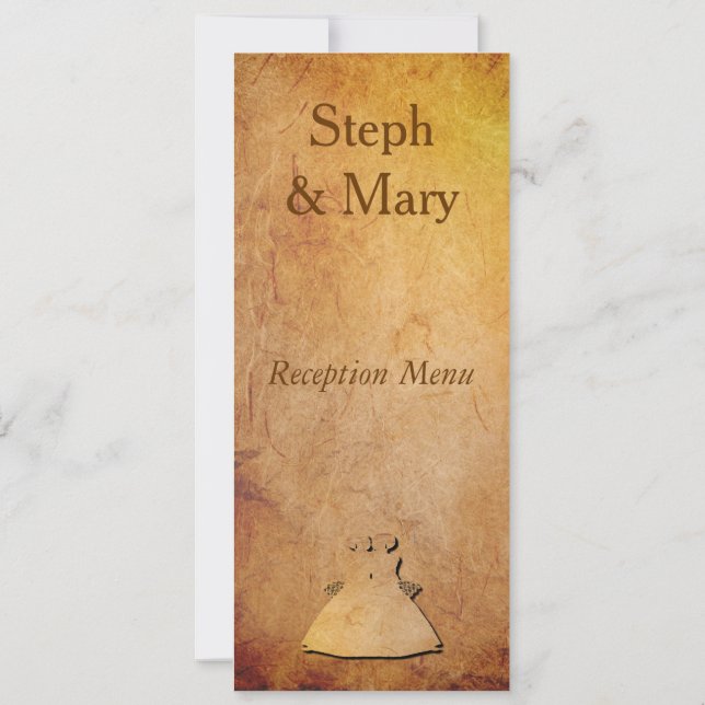 Cartão de Menu de Recepção de Casamento Lésbico em (Verso)