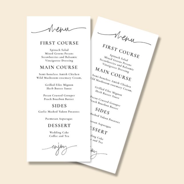 Cartão de Menu de Recepção de Casamento Minimalist (Criador carregado)