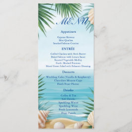 Cartão de Menu de Recepção de Casamento na Praia T