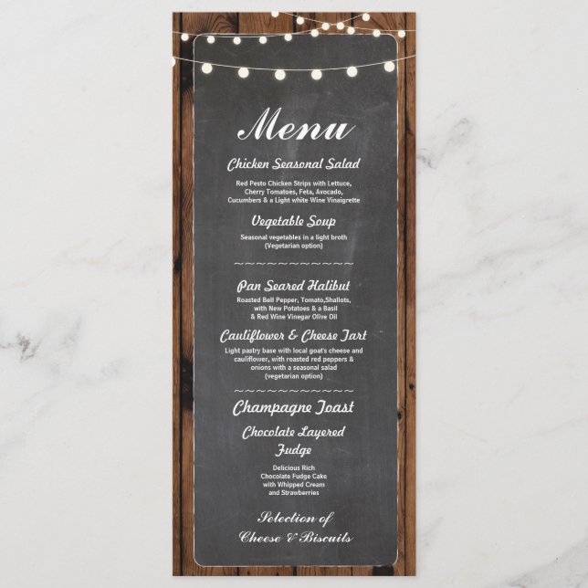 Cartão de Menu de Recepção de Casamento Rústico em (Frente)