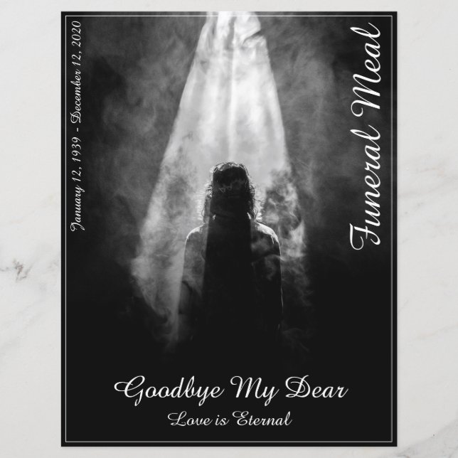 Cartão de Menu de Refeição Funeral Para a luz (Frente)