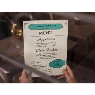 Cartão de Menu de Restaurante Vintage Clássico Cre