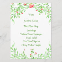 Cartão de Menu de Rosas em Aquarela Rosa Botânica 