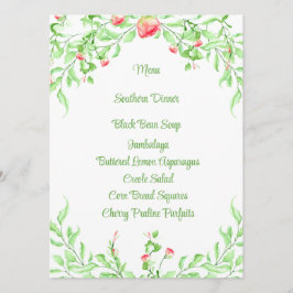 Cartão de Menu de Rosas em Aquarela Rosa Botânica