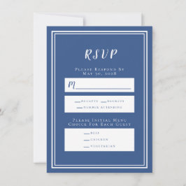 Cartão de Menu de RSVP de Casamento Azul e Branco 