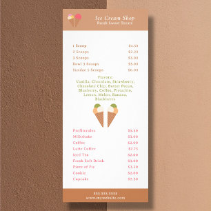 Cartão de Menu de Sorvete e Lista de Preços