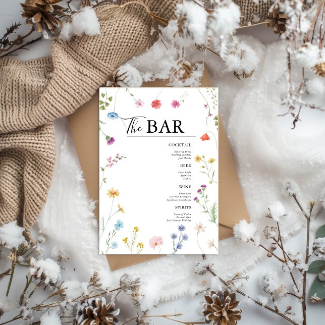 Cartão de Menu do Bar de Bebidas de Casamento de F (Criador carregado)