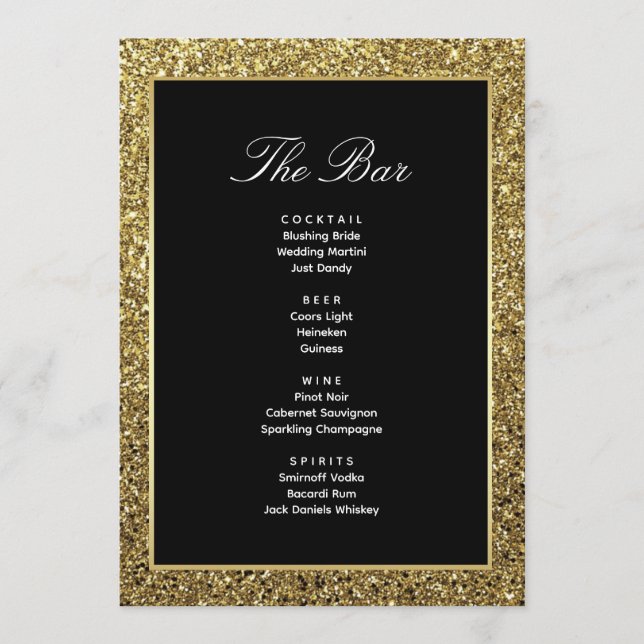 Cartão de Menu do Bar de Bebidas de Casamento Pret (Frente)