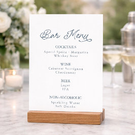 Cartão de Menu do Bar de Casamento Azul Empoeirado