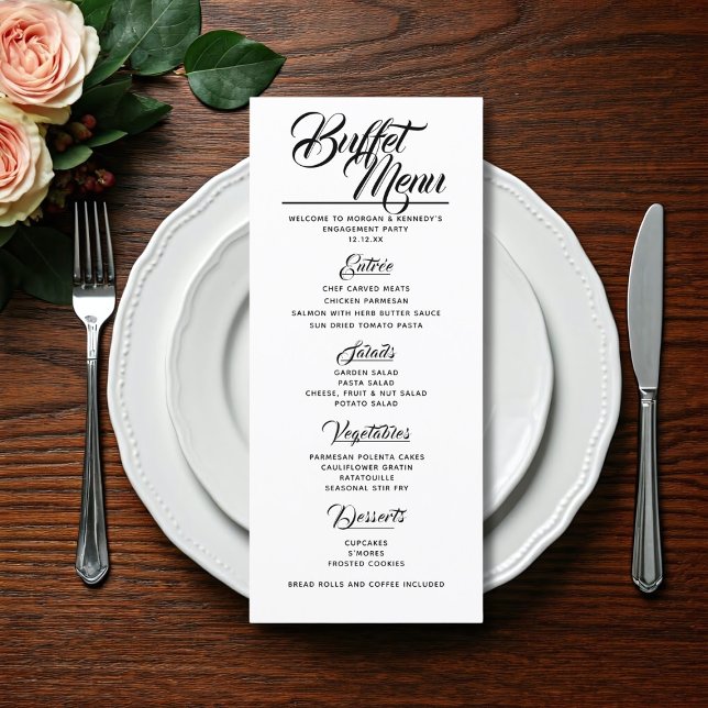 Cartão de Menu do Buffet de Casamento de festa de  (Suitable for an engagement party buffet - just add your menu)