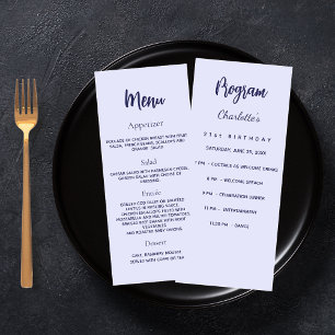 cartão de menu do programa de aniversário de lavan