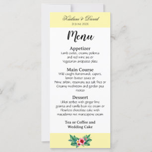 Cartão de menu do tema do casamento Tropical Flora