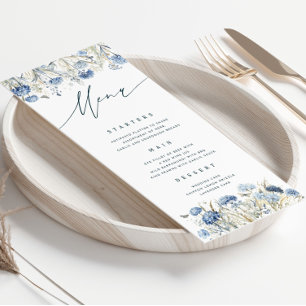Cartão de Menu Dusty Blue Wildflower