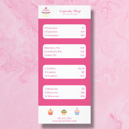 Cartão de Menu e Lista de Preços Rosa Cupcake