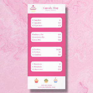 Cartão de Menu e Lista de Preços Rosa Cupcake
